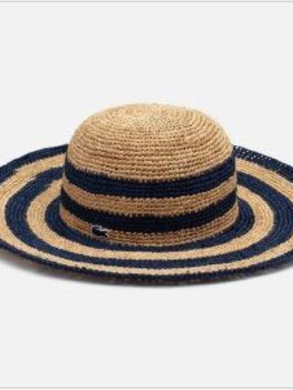 Lacoste Striped Straw Sun Hat - Navy & Tan